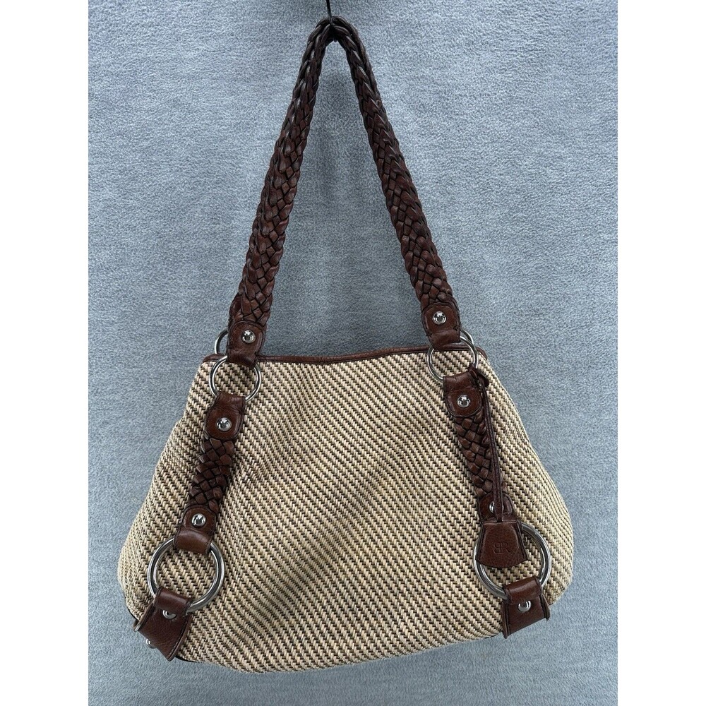 BANANA REPUBLIC Tan Woven Brown Leather Shoulder Handbag  PU3